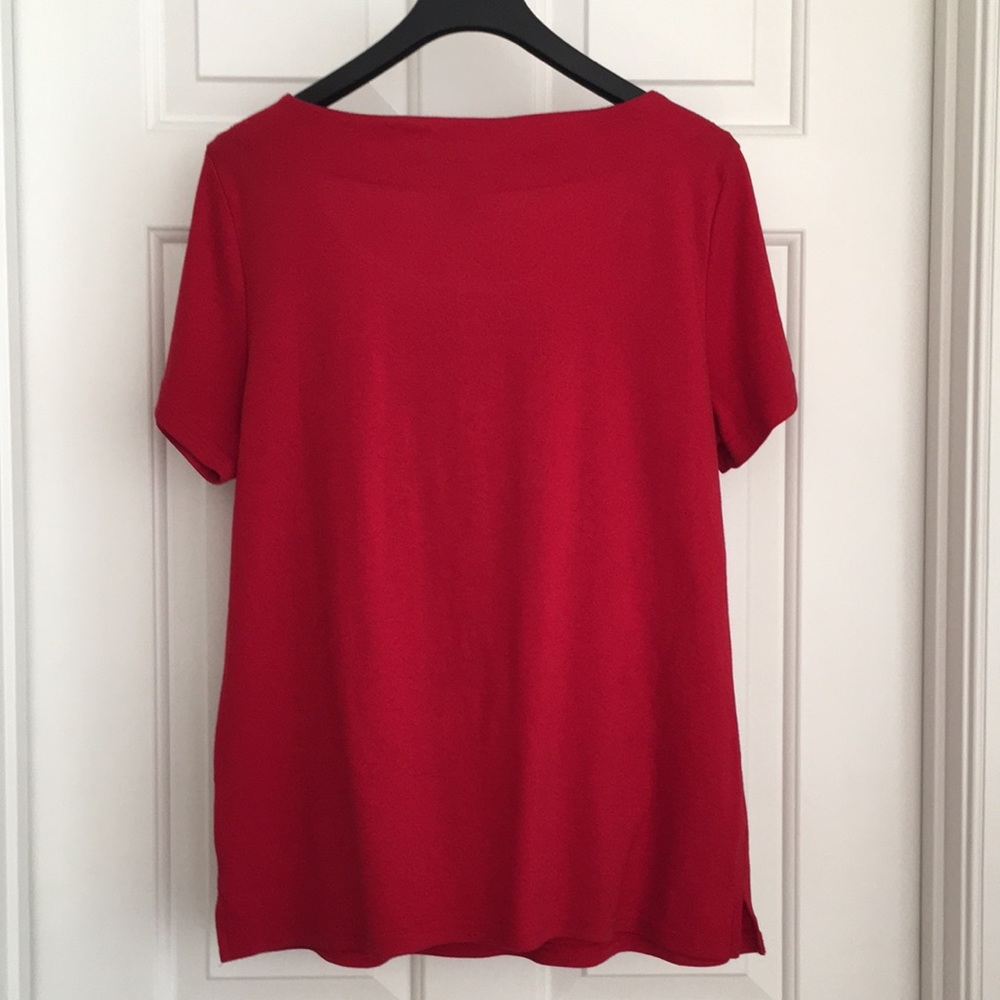 Karen Scott Tee Large Red Short Sleeves Studded Neckline - Picture 6 of 6